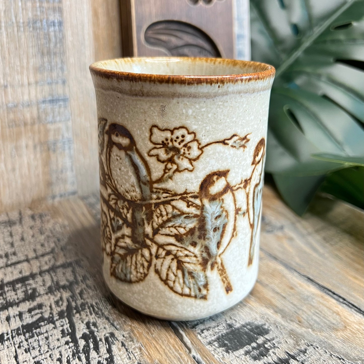 Vintage Dunoon Stoneware Floral Blue Tit Birds Made in Scotland Mug