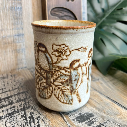 Vintage Dunoon Stoneware Floral Blue Tit Birds Made in Scotland Mug