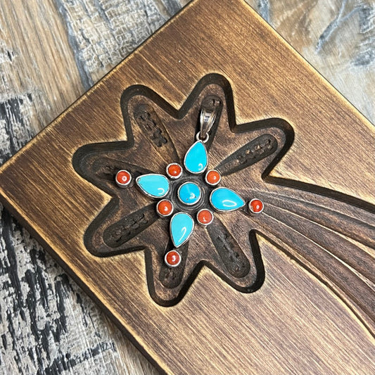 Dreamy Sterling Silver Turquoise Coral Southwestern Style Cross Pendant