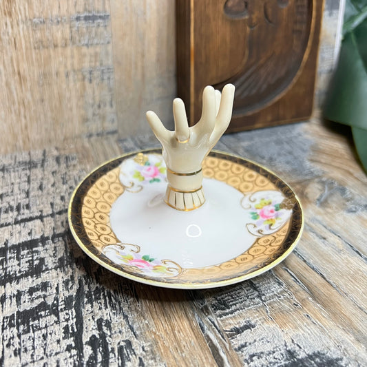 Vintage Victoriana Style Hand / Ring Holder Noritake Signed Porcelain Trinket Dish Curio