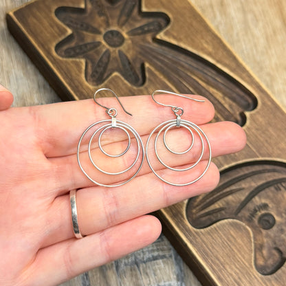 Simple Sterling Silver Multi Circle Statement Earrings