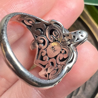 Beautiful Sterling Silver Ornate Turtle Open Work Ring size O/P