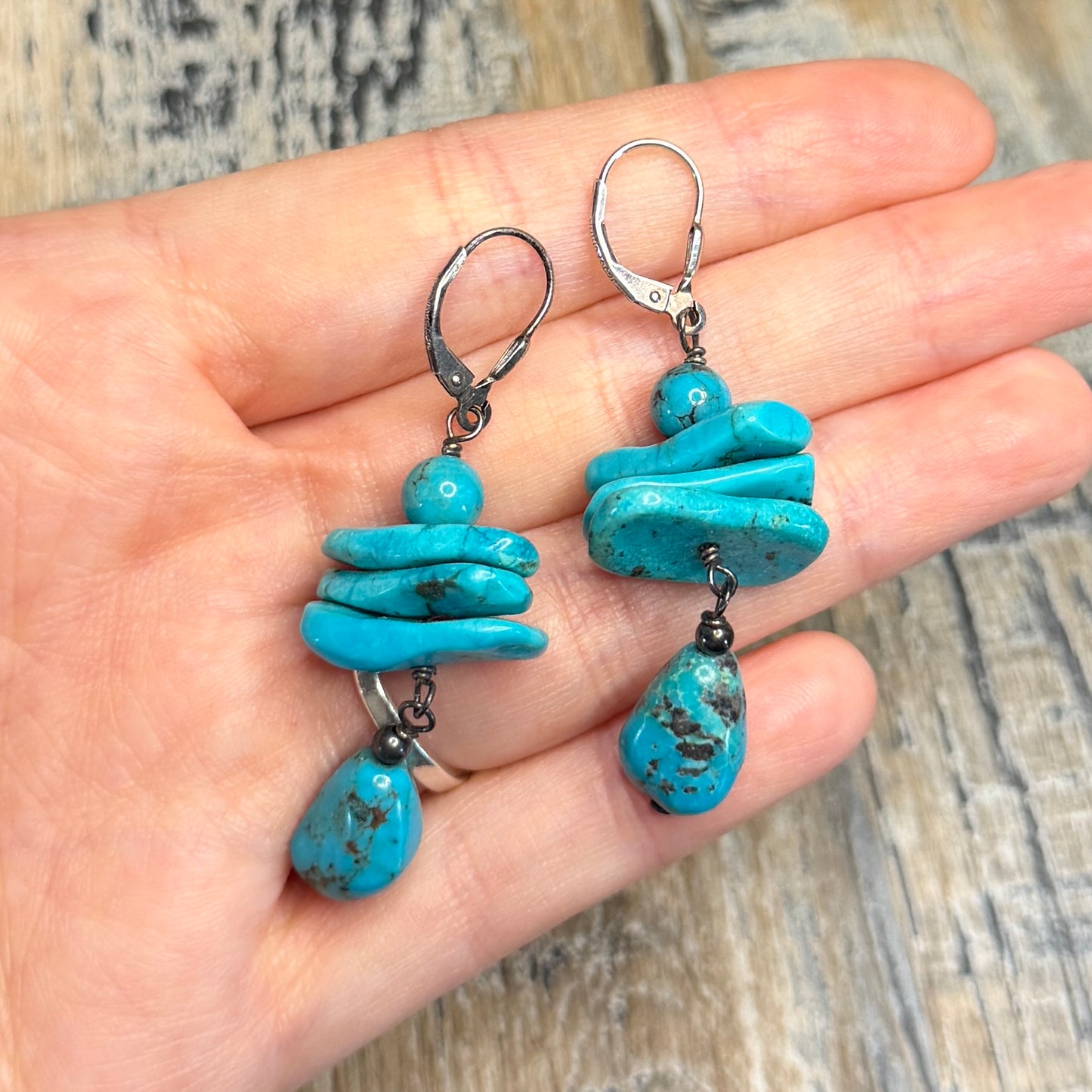 Dreamy Chunky Artisan Turquoise Organic Sterling Silver Drop Earrings