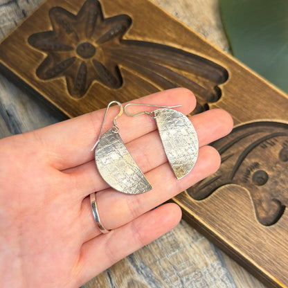 Beautiful Half Moon Sterling Silver Textured Artisan Earrings