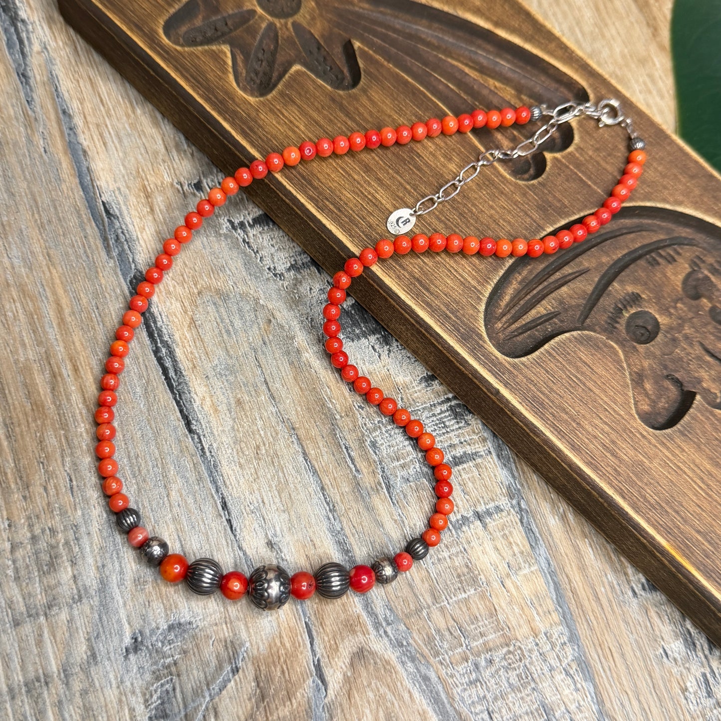Carolyn Pollack Relios Southwestern Coral & Sterling Silver Pearl Ornate Bead Strand Necklace