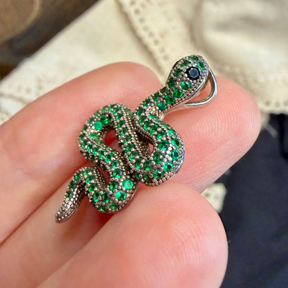 Beautiful Sterling Silver Designer Elanza Encrusted Stone Snake Pendant