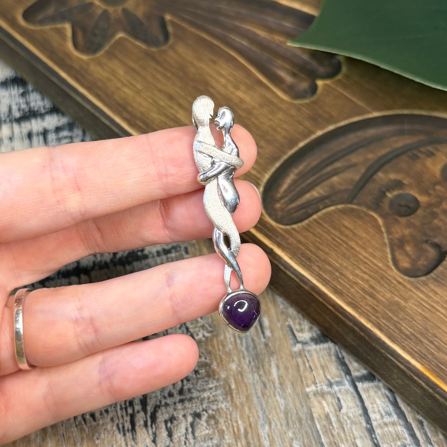 Whimsy Sterling Silver Lovers Abstract Amethyst Pendant