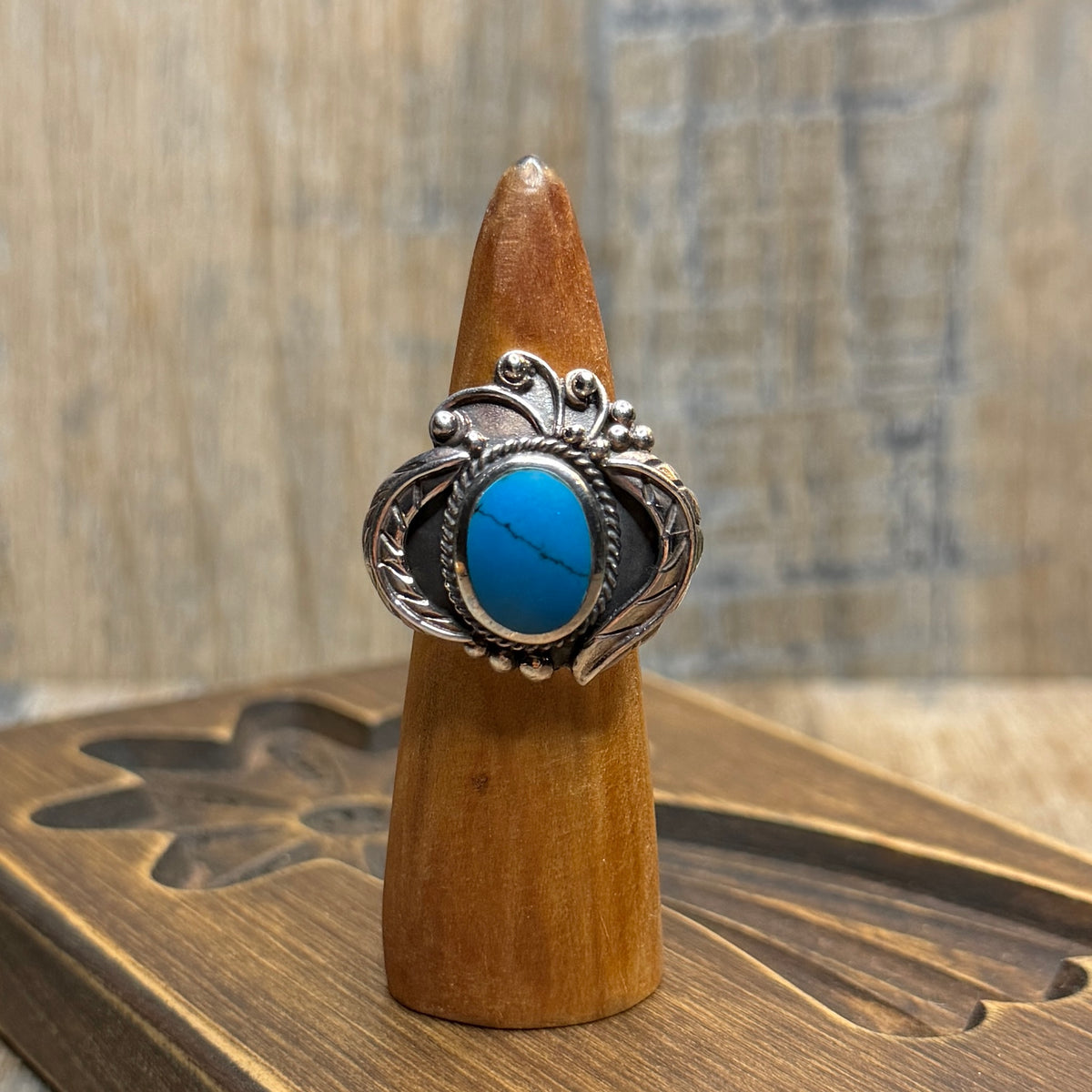 Dreamy Sterling Silver Native American Style Turquoise Ring size L