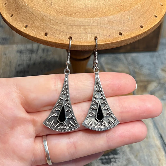 Dreamy Sterling Silver Boho Black Onyx Ornate Earrings
