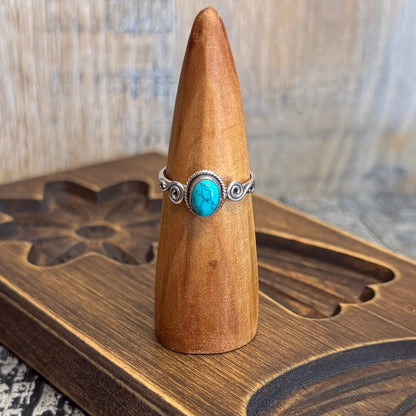 Dreamy Sterling Silver Delicate Spiral Turquoise Ring Size N
