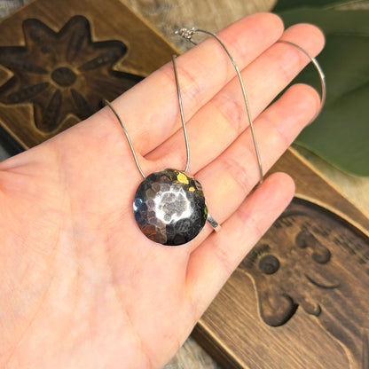Dreamy Sterling Silver Artisan Hammered Moon Modernist Pendant Necklace