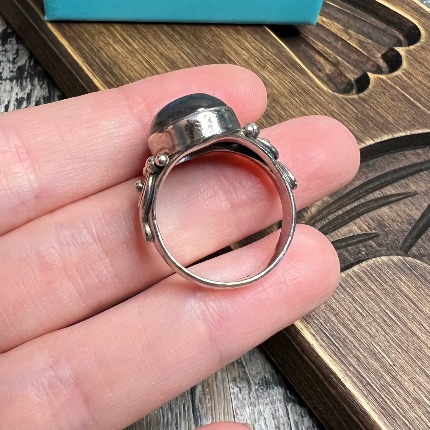 Dreamy Sterling Silver Crystal Shop Labradorite Spiral Ornate Ring Size P 1/2