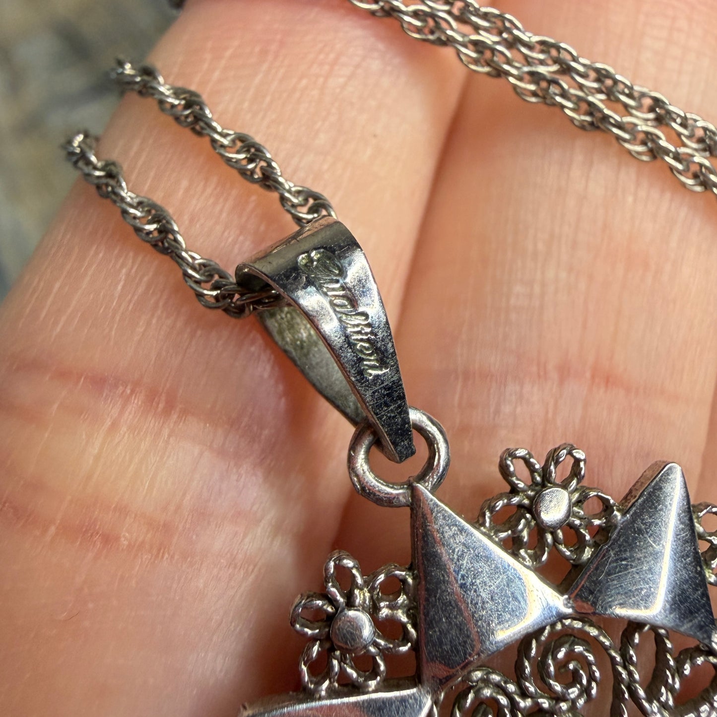 Whimsy Sterling Silver Filigree Star Presentosa Pendant Necklace