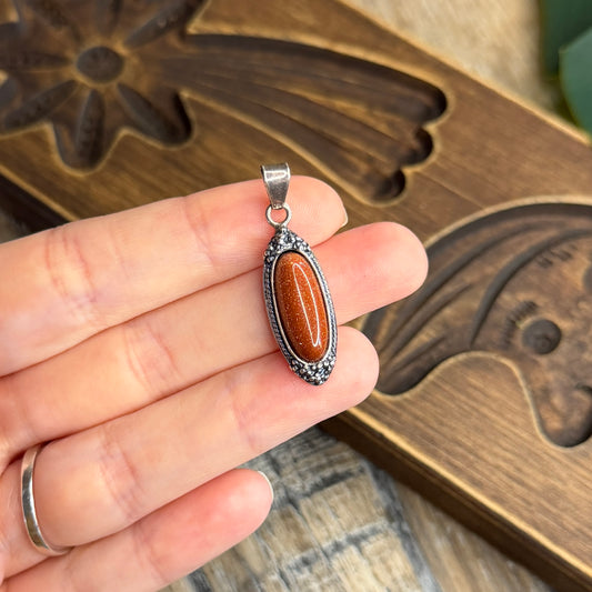 Beautiful Sterling Silver Gold Stone Ornate Pendant