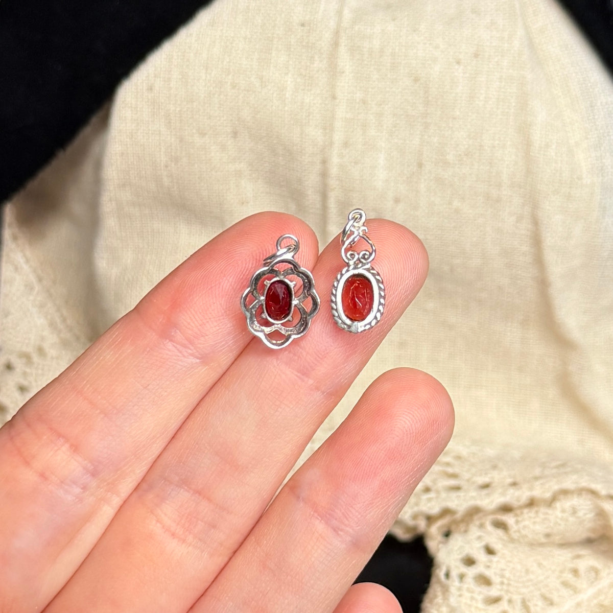Gothic Sterling Silver Ornate Garnet Pendants