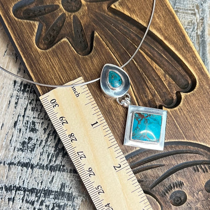 Chunky Sterling Silver Turquoise Modernist Pendant Necklace