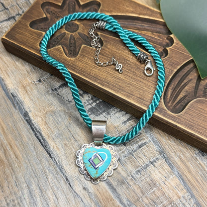 Carolyn Pollack Relios Southwestern Sterling Silver Turquoise Inlaid Heart Necklace