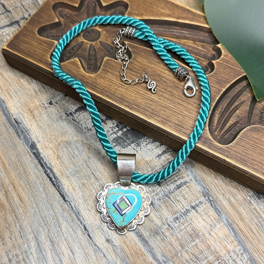 Carolyn Pollack Relios Southwestern Sterling Silver Turquoise Inlaid Heart Necklace