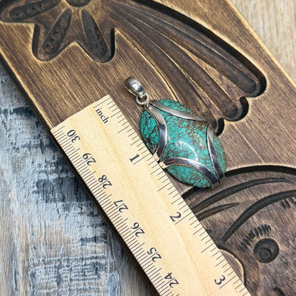 Stunning Sterling Silver Artisan Turquoise Rich Brown Matrix Pendant