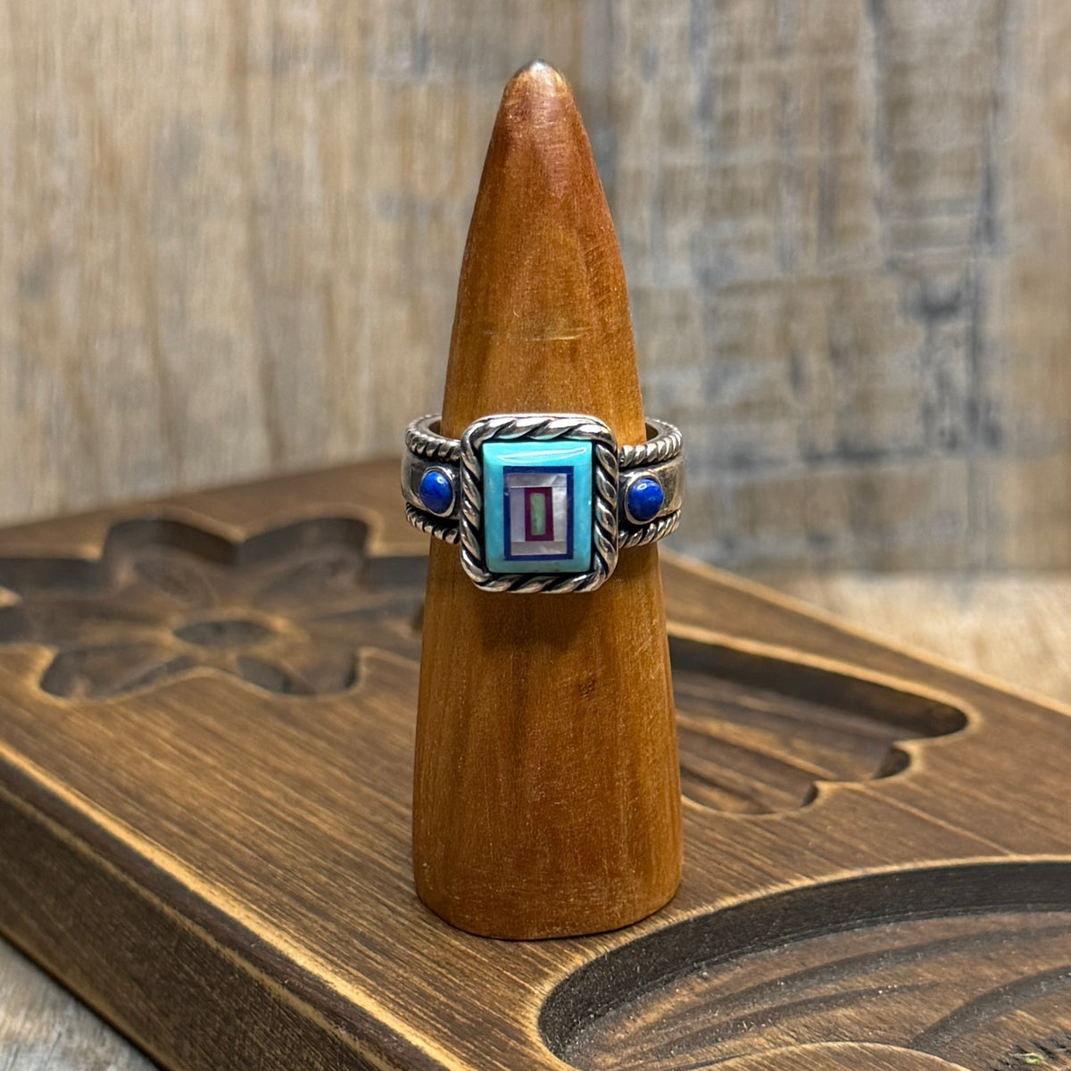 Carolyn Pollack Relios Southwestern Sterling Silver Turquoise Inlay Signet Ring size O