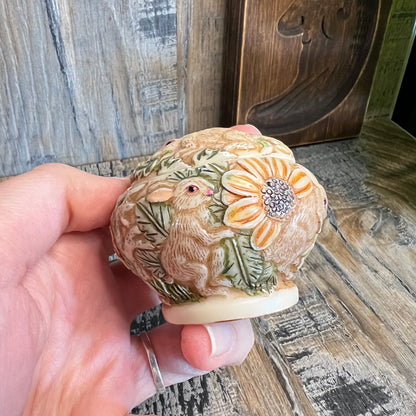 Vintage TAI Whimsy Hare Rabbit Floral Resin Ornate Miniature Trinket Box Curio