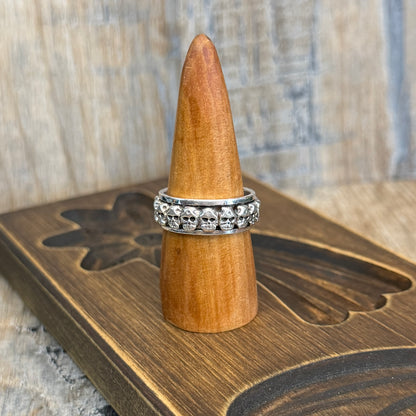 Gothic Sterling Silver Chunky Skull Band Spinner Ring Size T