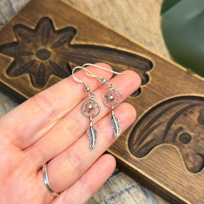 Beautiful Sterling Silver Native Style Dreamcatcher Earrings