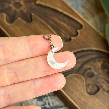 Dreamy Mother of Pearl Sterling Silver Oxidised Moon Charm