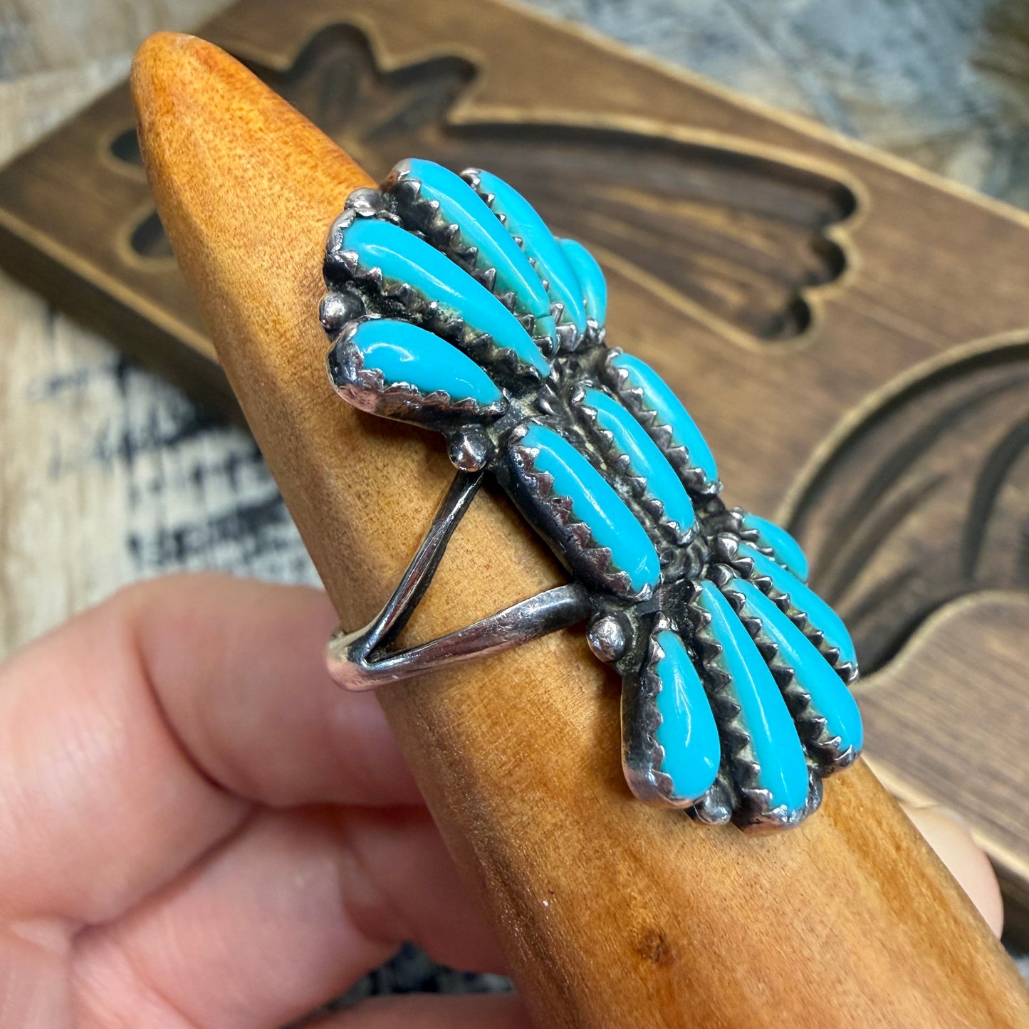 Stunning Francis M Begay Native American Navajo Needlepoint Turquoise Ring size M