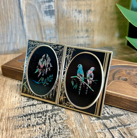 Vintage Miniature Opal Mosaic Birds and Flowers Picture Curios Set of 2