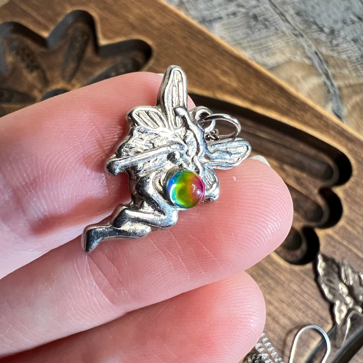 Whimsy 90s Fairy Silver Tone Pendant Necklace and Earrings Set