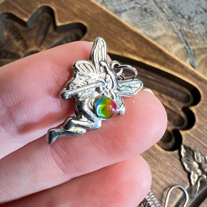 Whimsy 90s Fairy Silver Tone Pendant Necklace and Earrings Set