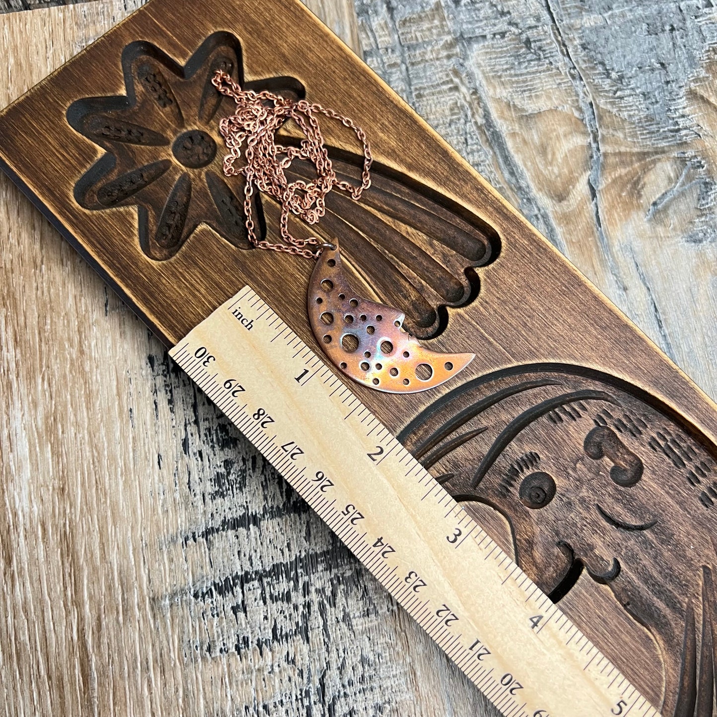 Celestial Artisan Copper Man In The Moon Pendant Necklace