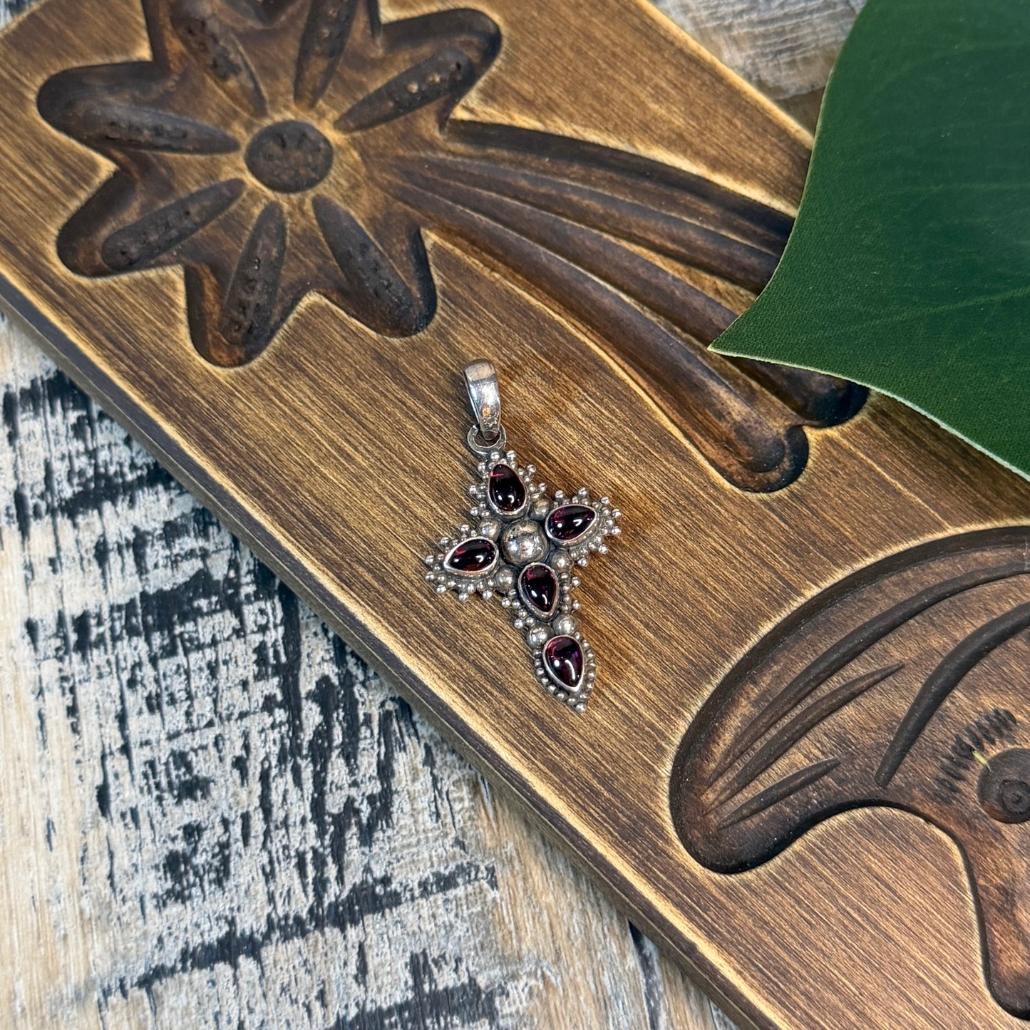 Dreamy Sterling Silver Ornate Suarti Garnet Cross Pendant