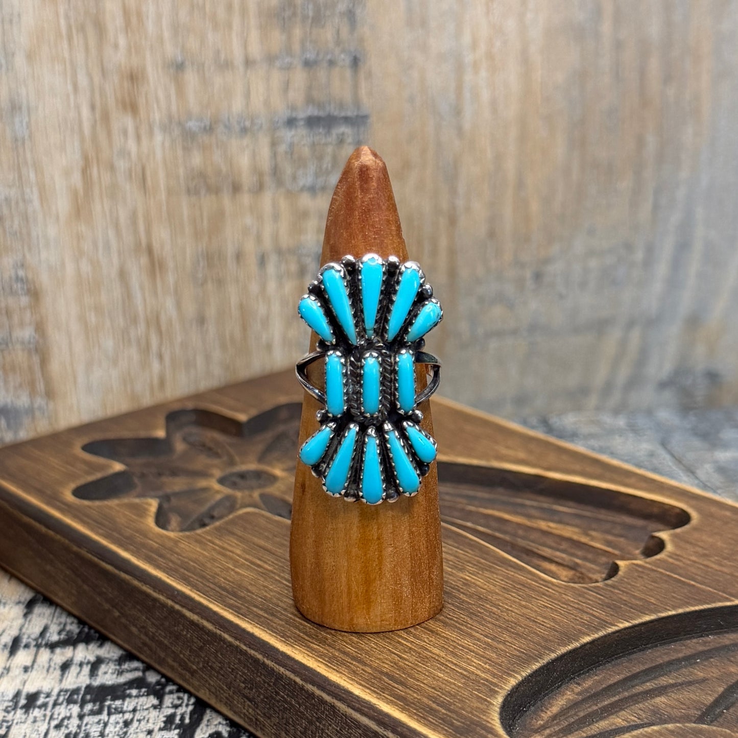 Stunning Francis M Begay Native American Navajo Needlepoint Turquoise Ring size M