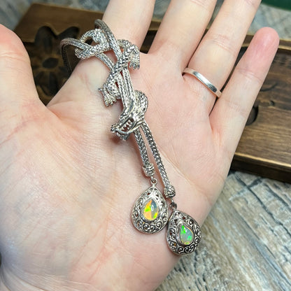 Chunky Sterling Silver Bali Dragon With Ethiopian Opal Dropper Necklace
