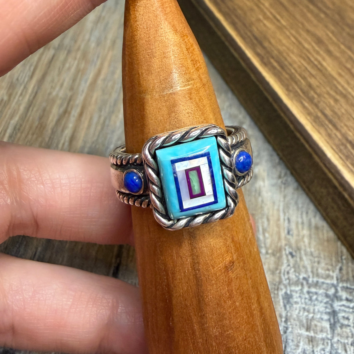 Carolyn Pollack Relios Southwestern Sterling Silver Turquoise Inlay Signet Ring size O