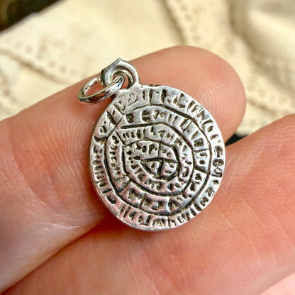 Mythical Sterling Silver Phaistos Disc Charm / Pendant