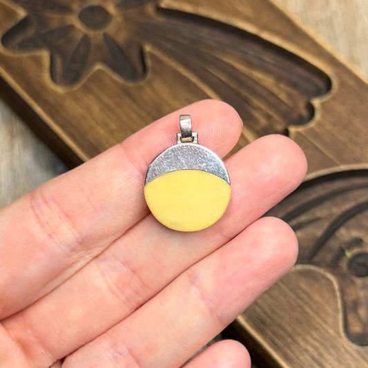 Celestial Sterling Silver Butterscotch Amber Sun / Moon Pendant
