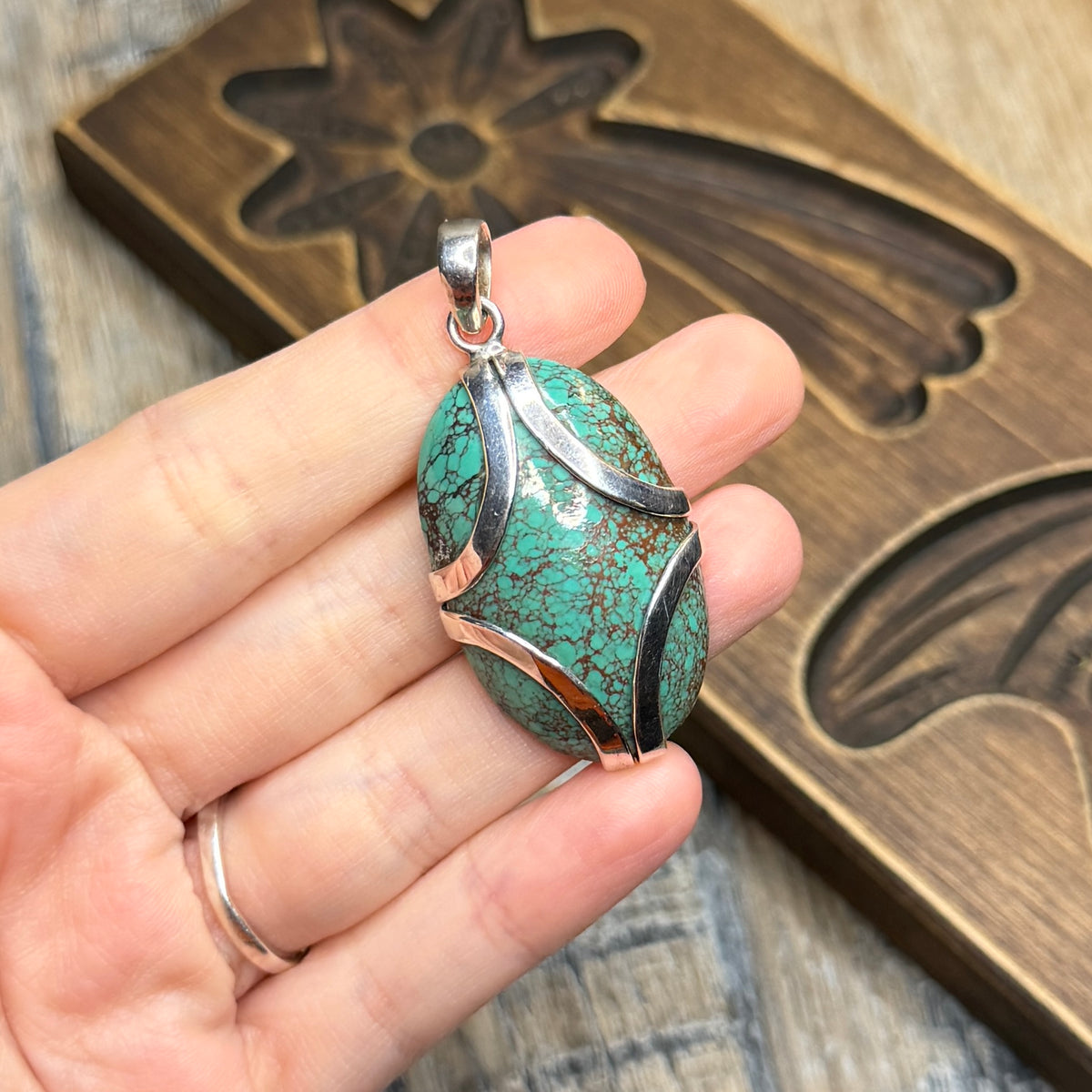 Stunning Sterling Silver Artisan Turquoise Rich Brown Matrix Pendant