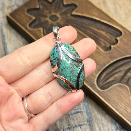 Stunning Sterling Silver Artisan Turquoise Rich Brown Matrix Pendant