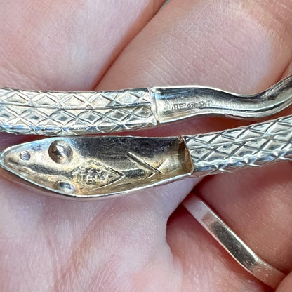 Beautiful Designer Sterling Silver Snake Serpent Ornate Cuff Bangle