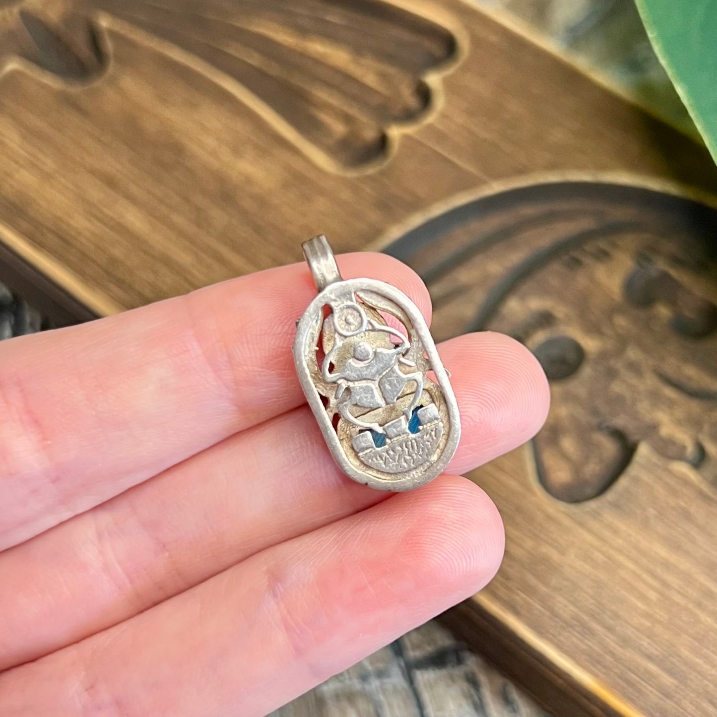 Beautiful Sterling Silver Turquoise Inlaid Scarab Beetle Pendant Charm