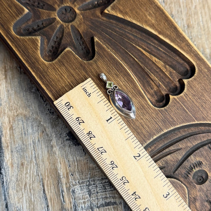 Dreamy Sterling Silver Ornate Amethyst and Peridot Pendant