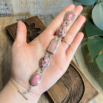 Chunky Whitney Kelly Sterling Silver Rhodonite Rose Quartz Panel Adjustable Length