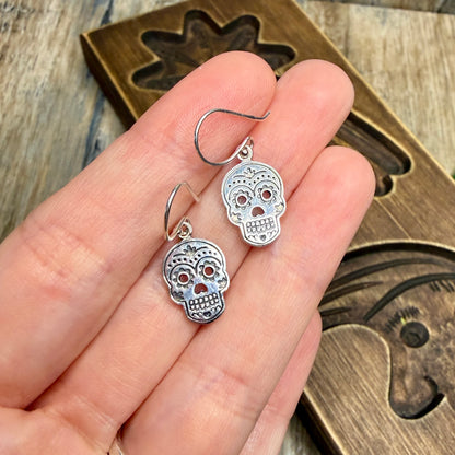 Gothic Sterling Silver Day of the Dead Skull Earrings
