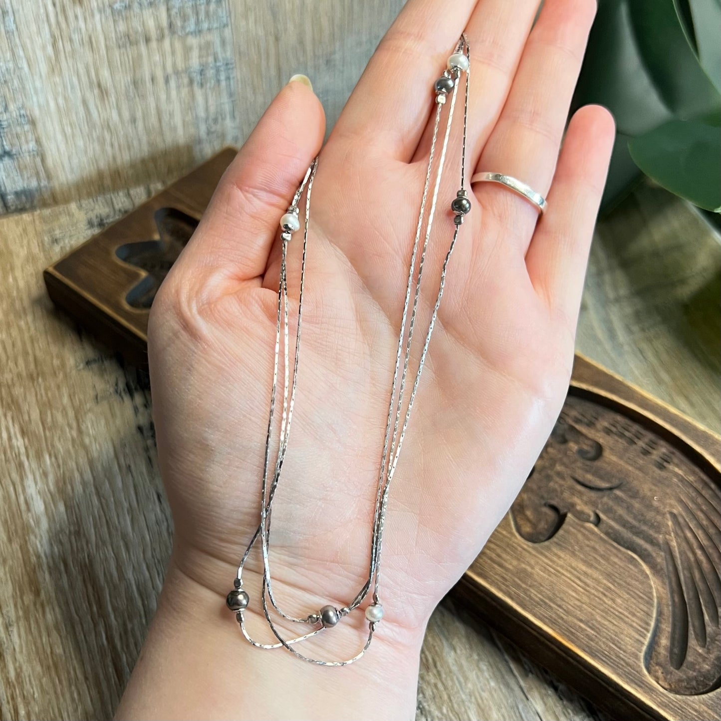 Beautiful Sterling Silver Pearl Station Multi Strand Necklace