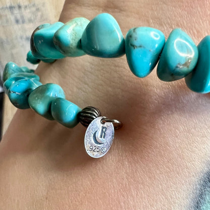 Carolyn Pollack Relios Southwestern Sterling Silver Turquoise Chip Wire Bracelet Adjustable Length