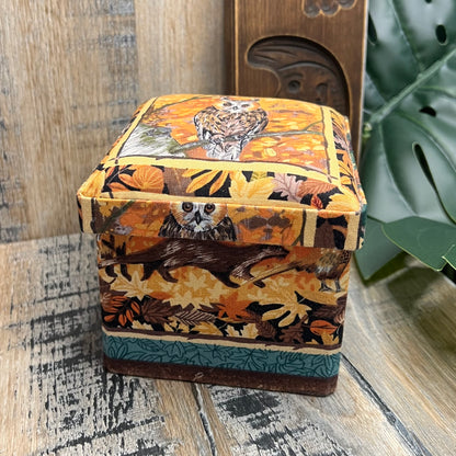 Vintage Woodland Handmade Fabric Covered Folding Jewellery Storage Box Curio