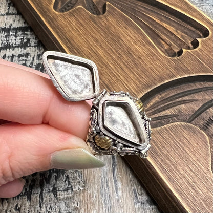 Beautiful Bali Sterling Silver Chunky Poison Locket Garnet Ring Size S